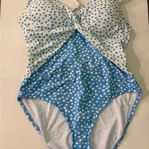 Lilly Pulitzer  Malvie Zanzibar Blue White Polka Dot Swimsuit Size 14